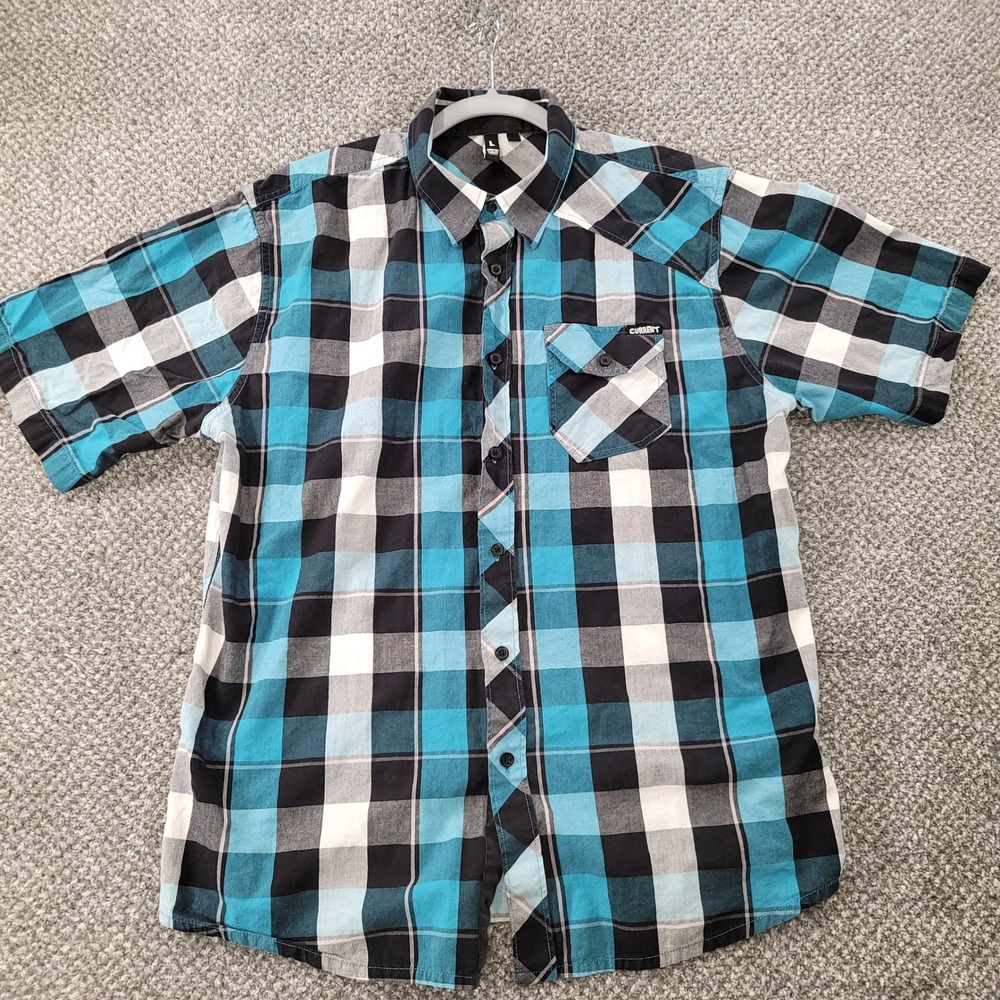Ocean Current Mens Large Blue Black Plaid Short Sleeve Button Down Cotton Shirt